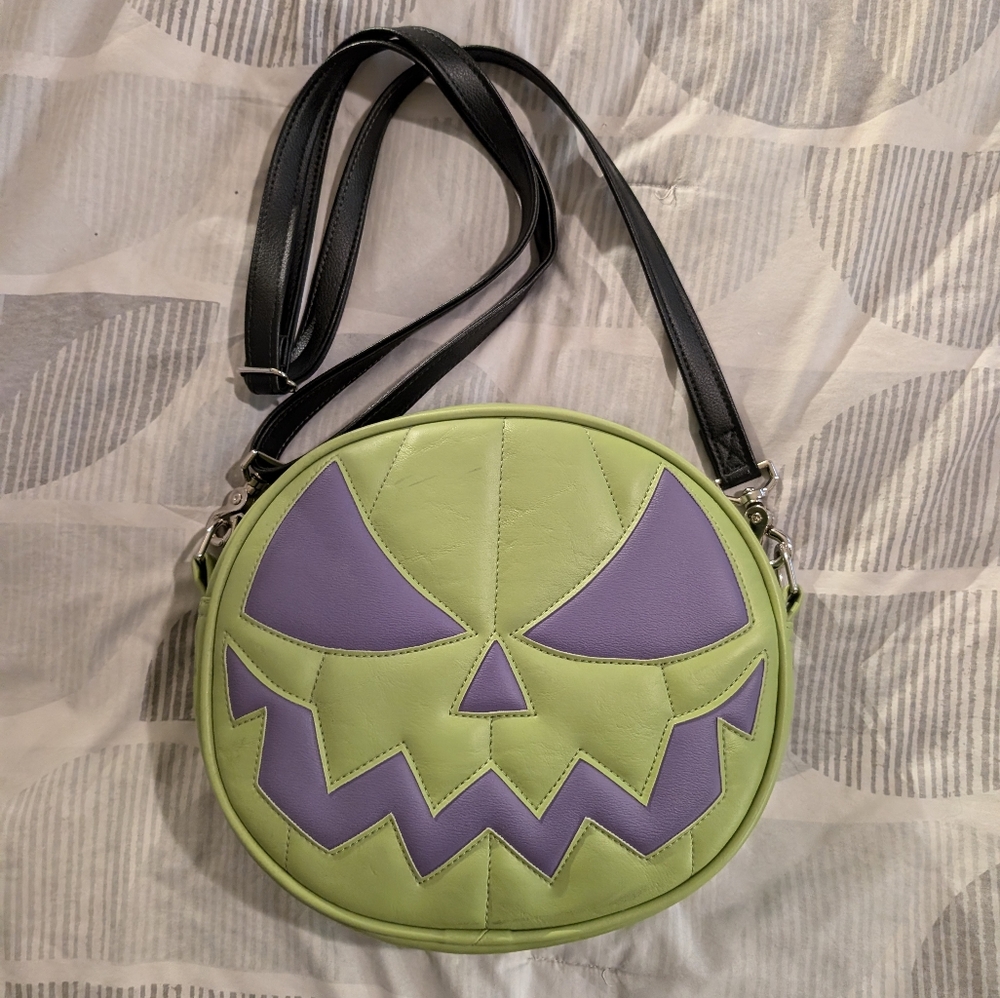 Handmade Love Pain and Stitches Green and Purple Meanie bag